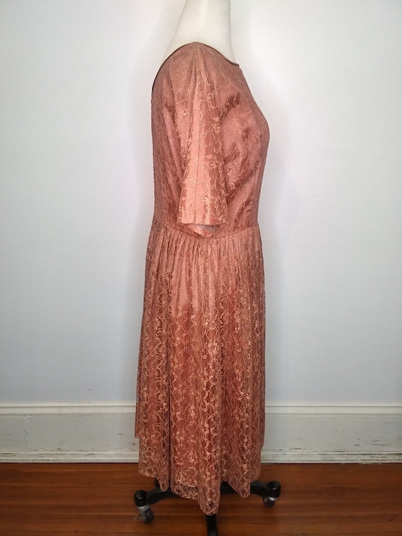 1950’s Peach Brown Lace Dress - image 3