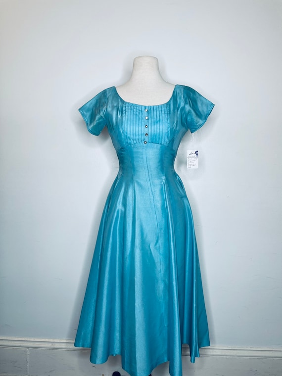 1950 Turquoise A-Line Empire Dress