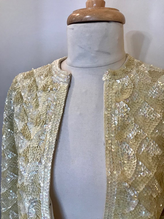 Vintage buttercream sequin jacket - image 6