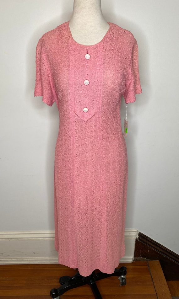1960s Amy Adams Pink Cotton Knit Midi Dress with W
