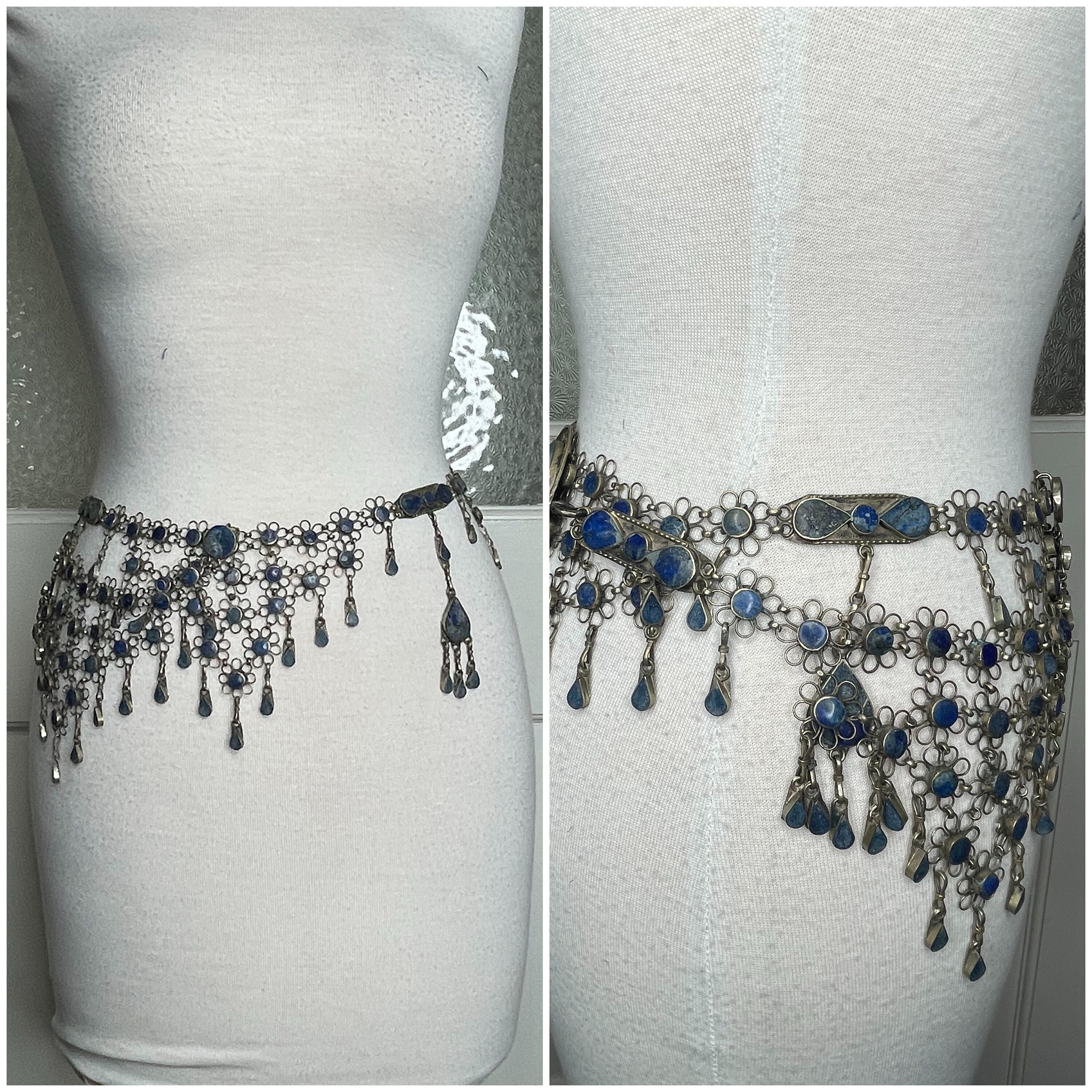 Lapis gypsy belly dance belt Lapis Stone Belly Dance Belt: Vintage Afghan Kuchi Tribal  main image 3