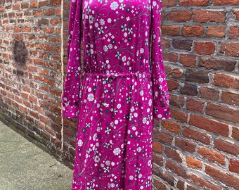 Emilio Pucci 1960s - 1970s Vintage Purple Long Sleeve Silk Floral Dress