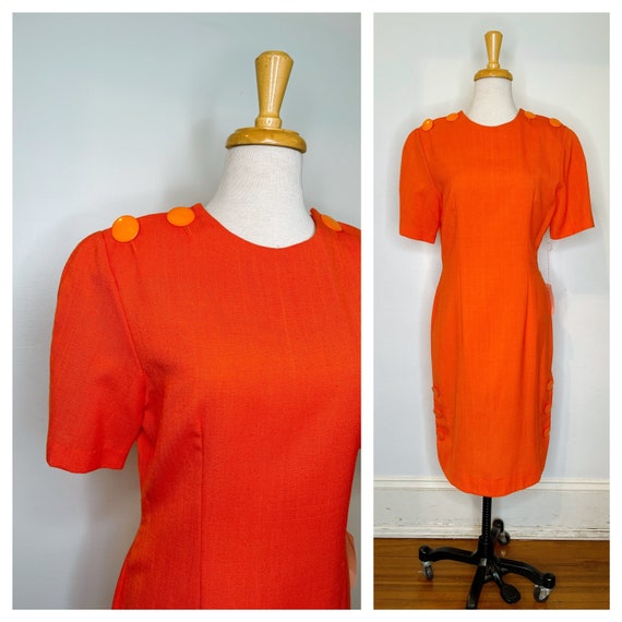 Vintage 1980s Expo Red Orange Linen Dress - Gem