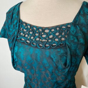1950s Black and Turquoise Brocade Dress image 3