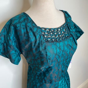 1950s Black and Turquoise Brocade Dress image 1