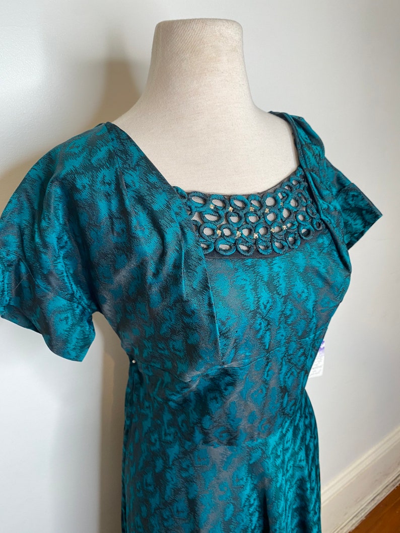 1950s Black and Turquoise Brocade Dress image 1