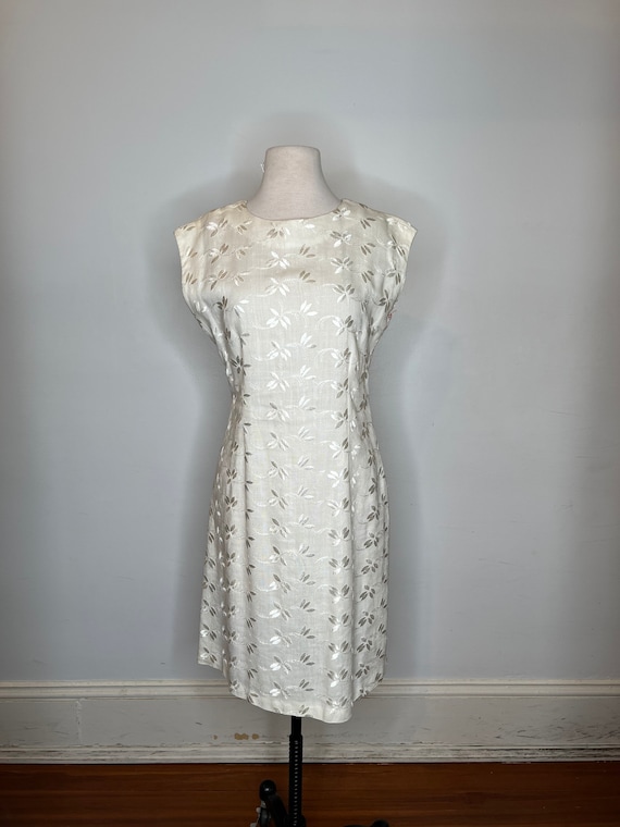 1960's White Linen Embroidered Sheath Dress