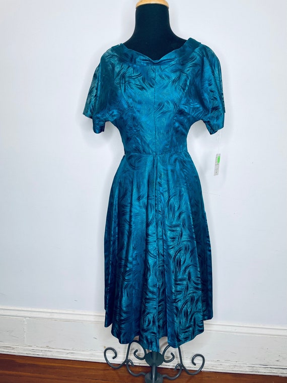 1950 Turquoise Jacquard Silk Dress