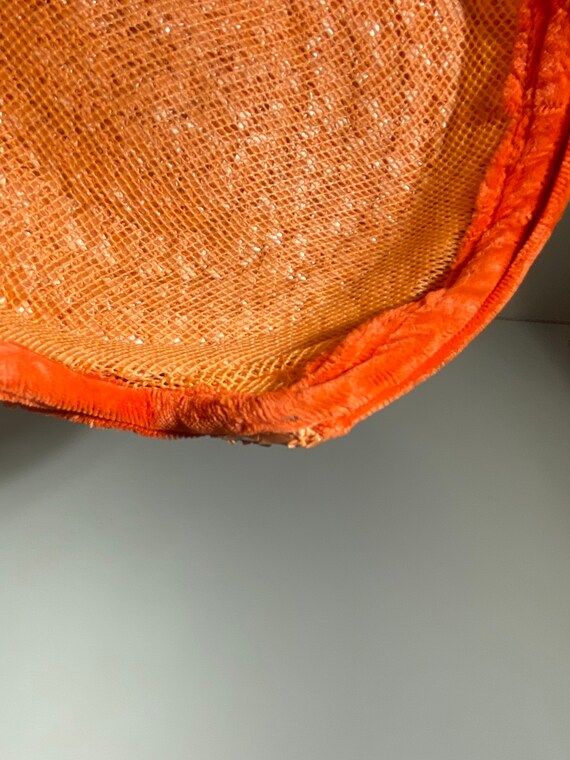 1950s Vintage Orange Straw Round Hat with Orange … - image 9