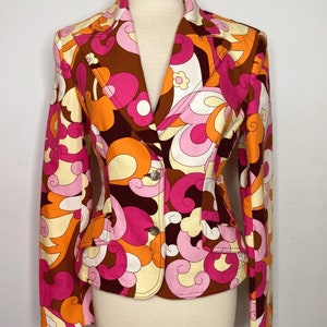 1990s Vintage D&G Dolce and Gabbana Pink , Yellow, Orange, Brown Retro Print Fall Jacket
