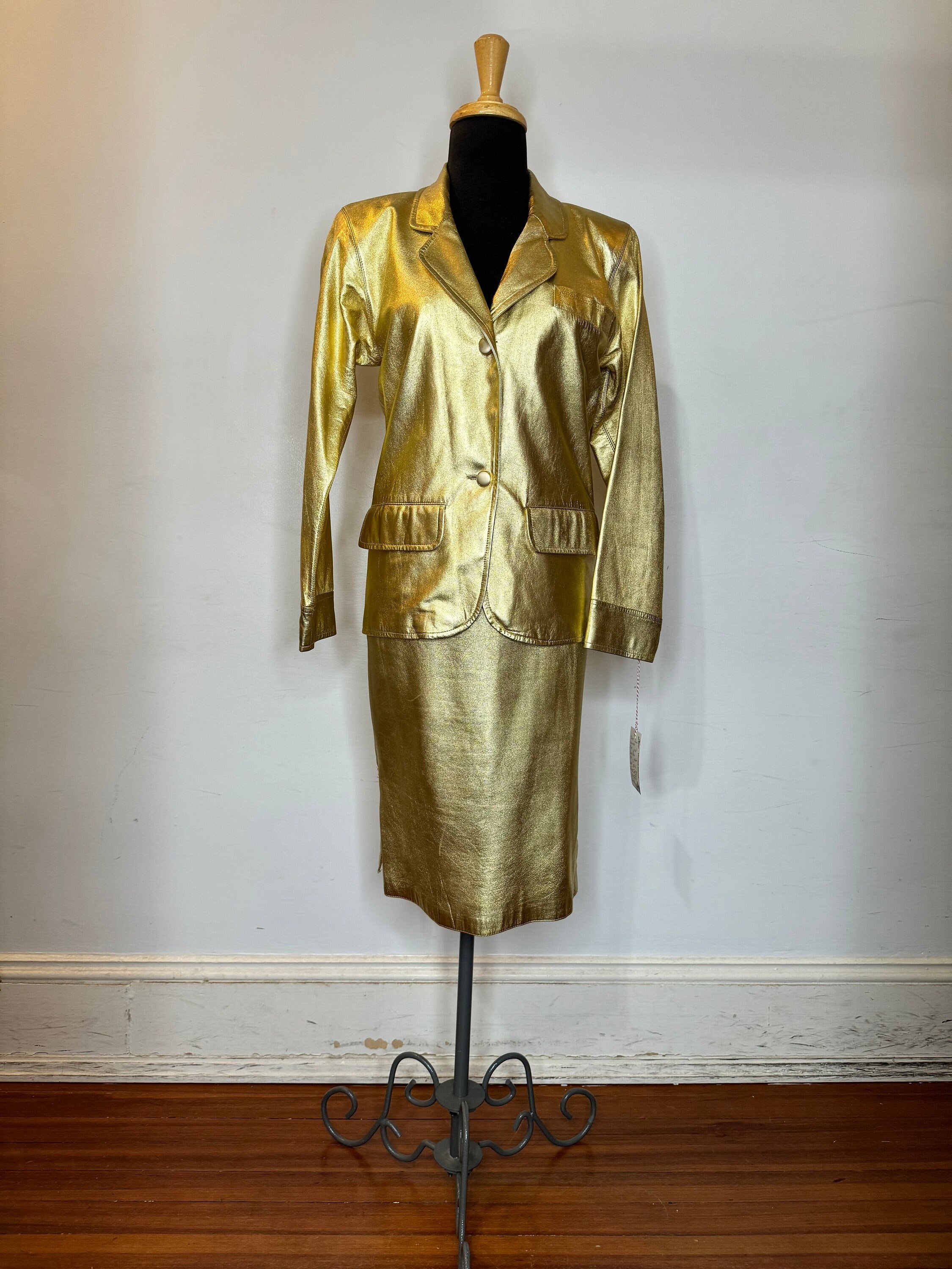 Yves Saint Laurent Gold Leather Suit - Etsy