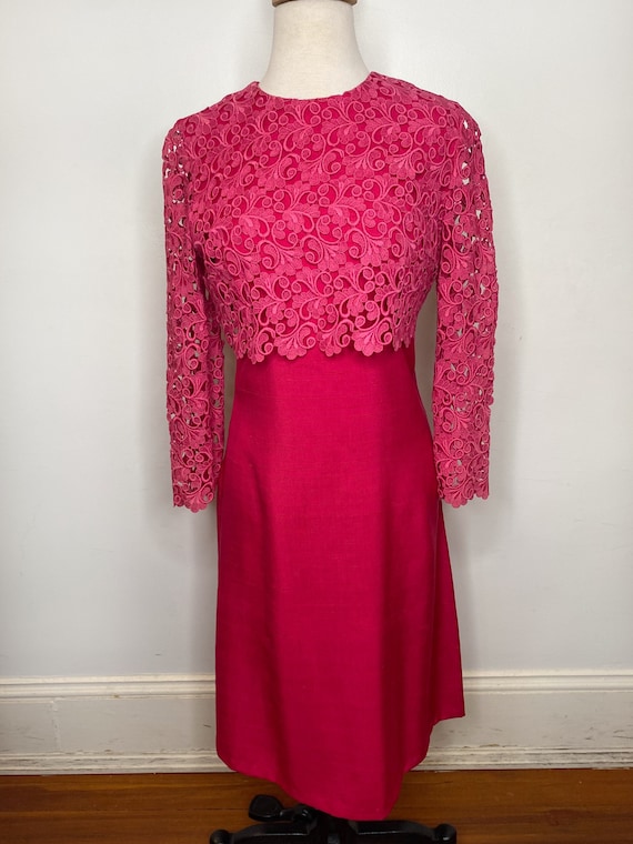 Late 50s- Early 60s Red-Pink Raw Silk Dress with C