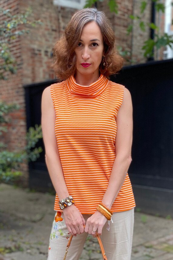 1970s Orange and White Zig-Zag Blouse