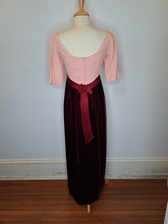 1950s Pink Taffeta and Red Velvet Dress - image 3