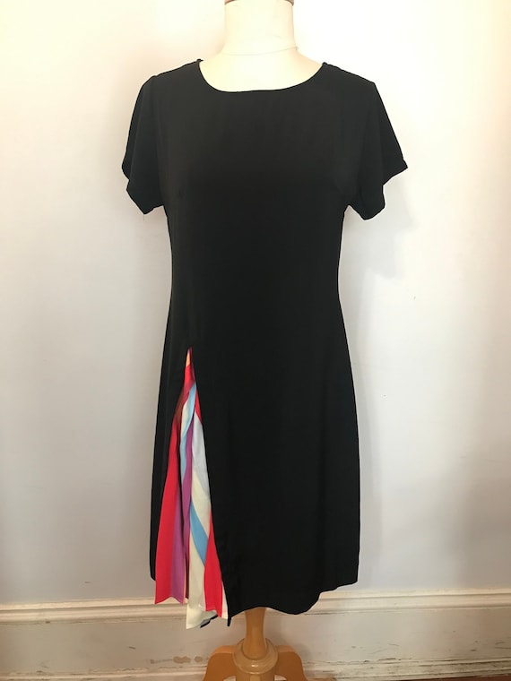 1980s black dress with rainbow panel