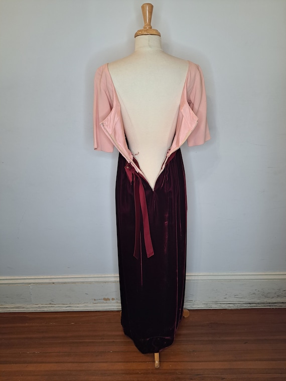 1950s Pink Taffeta and Red Velvet Dress - image 5