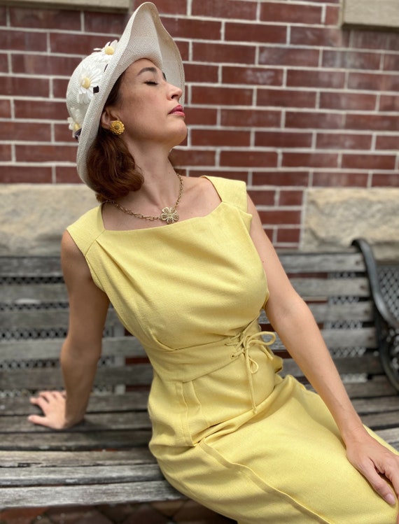 Vintage 1980s Mary Lane London Yellow Dress with … - image 2