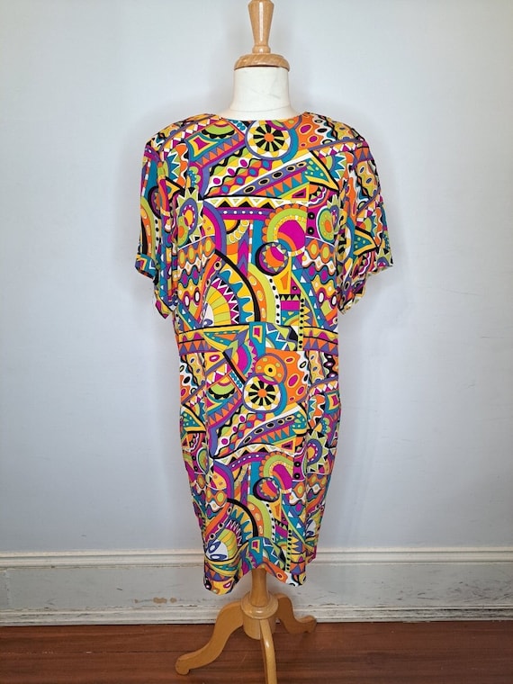 1980s Pat Argenti silk pattern dress