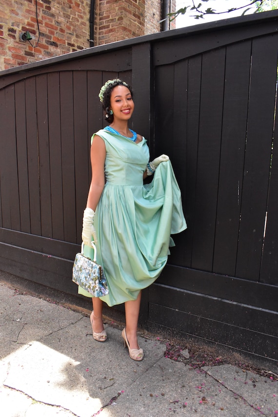 green emerald velvet dress Mint Green Floral Patchwork Maxi Dress - Casual Dresses main image 1