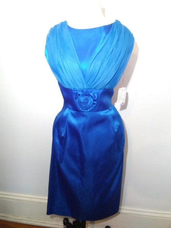 1950s Blue Taffeta Chiffon Dress