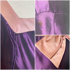 1950s Vintage Metallic Purple Taffeta Fit and Flare Dress with Pink Satin Ribbon, Full Skirt image 8