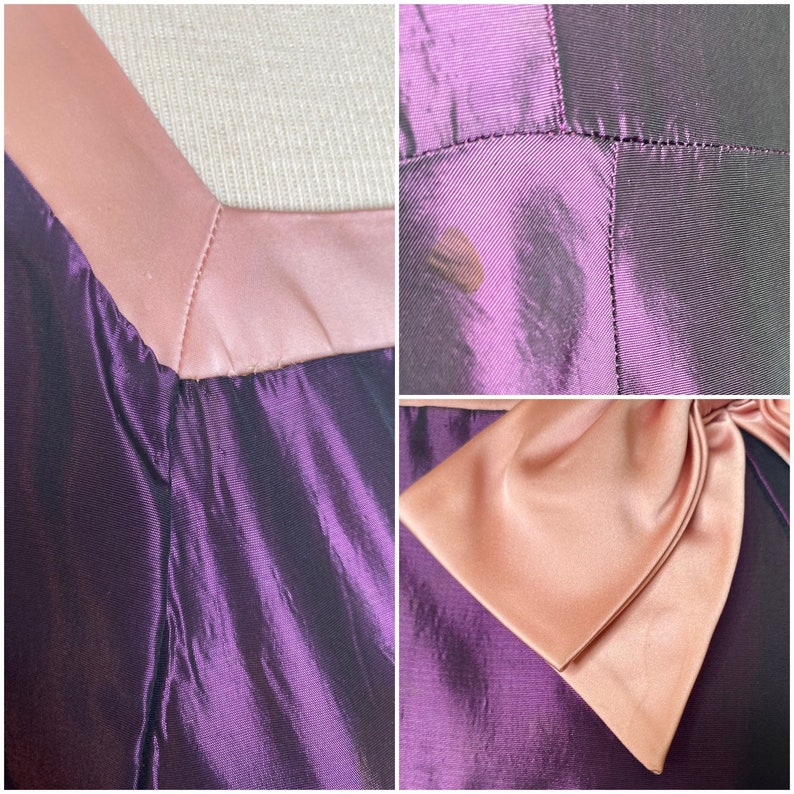 1950s Vintage Metallic Purple Taffeta Fit and Flare Dress with Pink Satin Ribbon, Full Skirt image 8