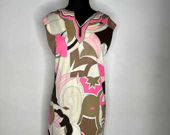 Mr Dino pink, creme, and brown pattern dress