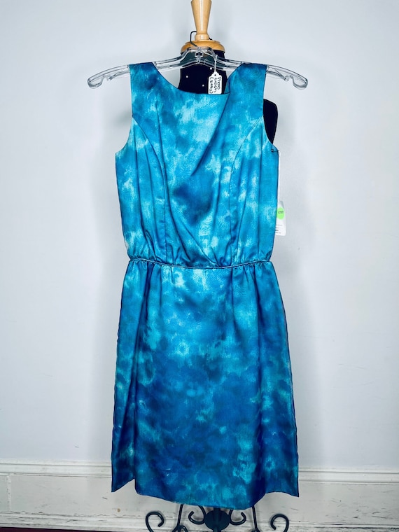 1950s Blue-Green Watercolor Dress - image 1