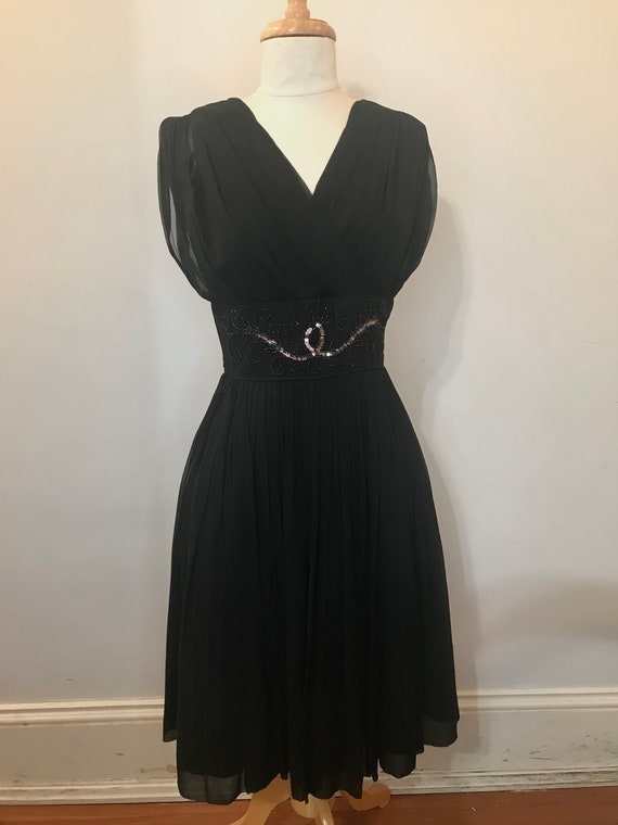 1950s black chiffon cocktail dress