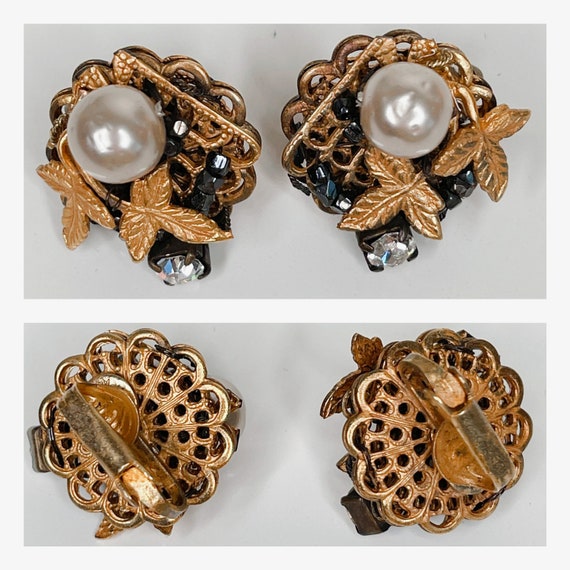 Vintage Miriam Haskell Gold Tone Pearl Earrings - image 1