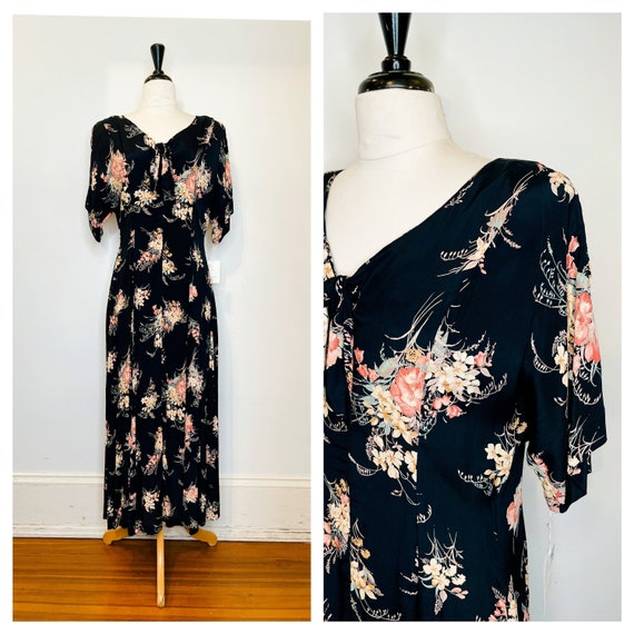 1950s black floral dress