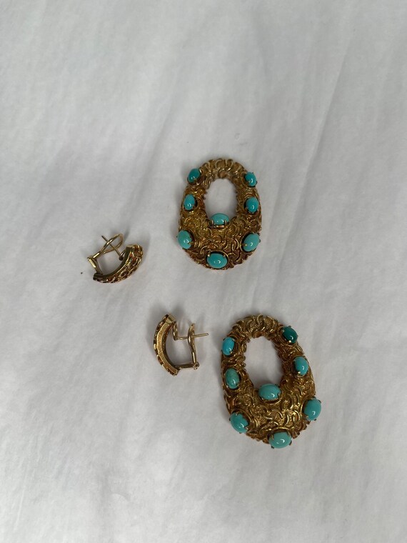 Gold Tone Turquoise Earrings - image 2