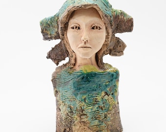 Busto de cerámica, escultura de cerámica, arte cerámico, escultura de arcilla hecha a mano. 27 cm