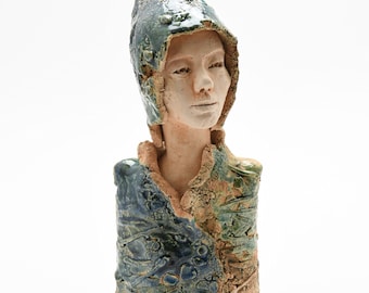 Busto de cerámica, Busto de Cerámica, escultura en cerámica, arte en cerámica, escultura en barro hecha a mano. 30 centimetros