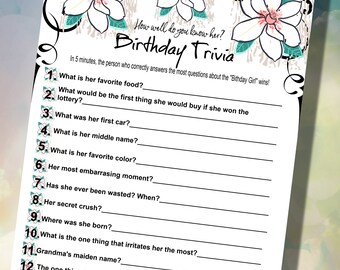 Kids Birthday Trivia Printable Birthday Party Game Idea | Etsy