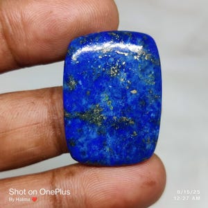 ラピスラズリ カボション ペンダント：天然ブルージェムストーン（31x40x22x92 mm）