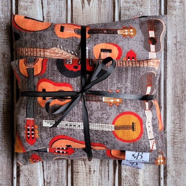 Flannel Corn Bag Heat Packs, Guitars Two Piece Gift Set.