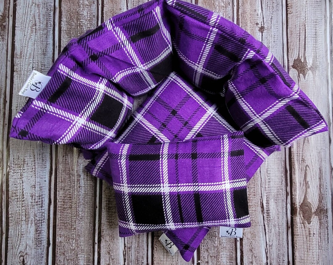 Corn Fill Heat Packs Gift Set Removable Covers Purple Check Etsy