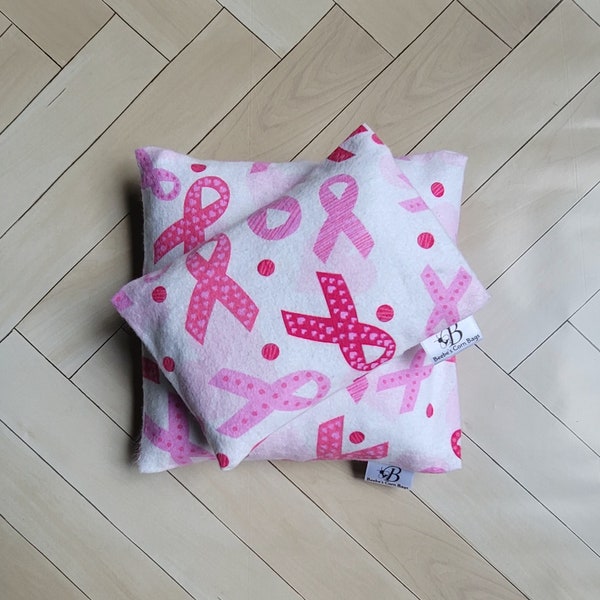 Breast Cancer Awareness Ribbon Corn Bag Heat Packs, Use Hot or Cold With Removable Covers.