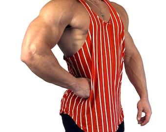 Mens 90s Retro Style 1" Stripe Hybrid Tank Muscle Gym Fitness