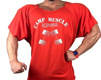 Men's Red Rag Top Tapered T-Shirt Bodybuilding Activewear Exercise Gym Fitness Workout Muscle