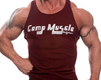 Mens Retro 70's Rib Tank Exercise Gym Fitness Activewear Workout