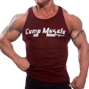 Bordeauxrode retro jaren 70 tri-blend rib tanktop heren fitness gym fitness sportkleding workout