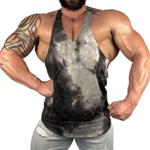 Herren Schwarz-Grau Tie Dye Tank Retro Stringer Bodycycling Muskel Gym Training