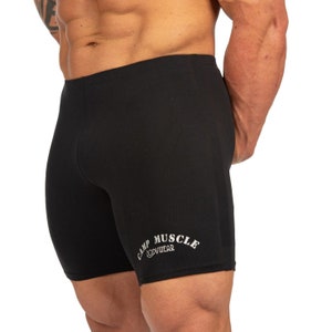 Mens Retro Spandex Bodybuilding Gym Shorts - Black
