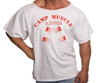 Men&#39;s White Rag Top Bodybuilding Pump Cover Tapered Gym Training