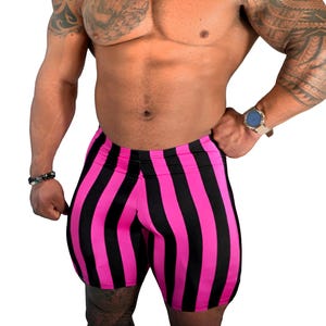 Pantalones cortos de gimnasio para hombre, de spandex con rayas retro de 2,5 cm (1 pulgada)