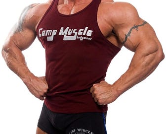 Men;s Retro 70's Rib Gym Tank Exercise Gym Fitness Activewear Workout
