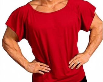 Mens Wide-Neck Tapered Bodybuilding Pump Cover Tee Shirt
