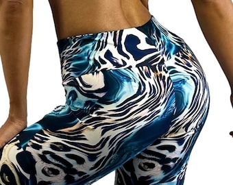 Women's Aqua Leopard Animal Print Leggings Yoga Tights Workout Fitness Activewear Gym